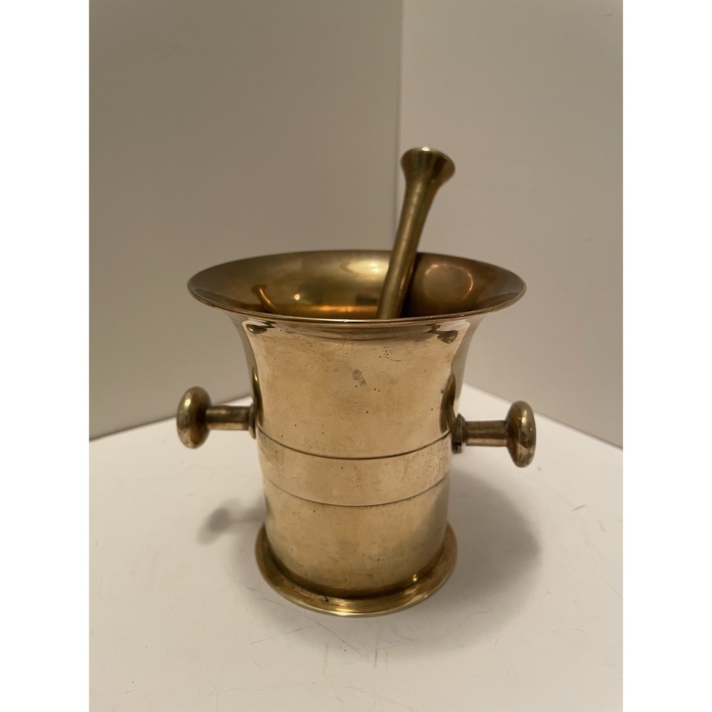 Vintage Solid Brass Mortar & Pestle Apothecary Style Herb & Spice Grinder India